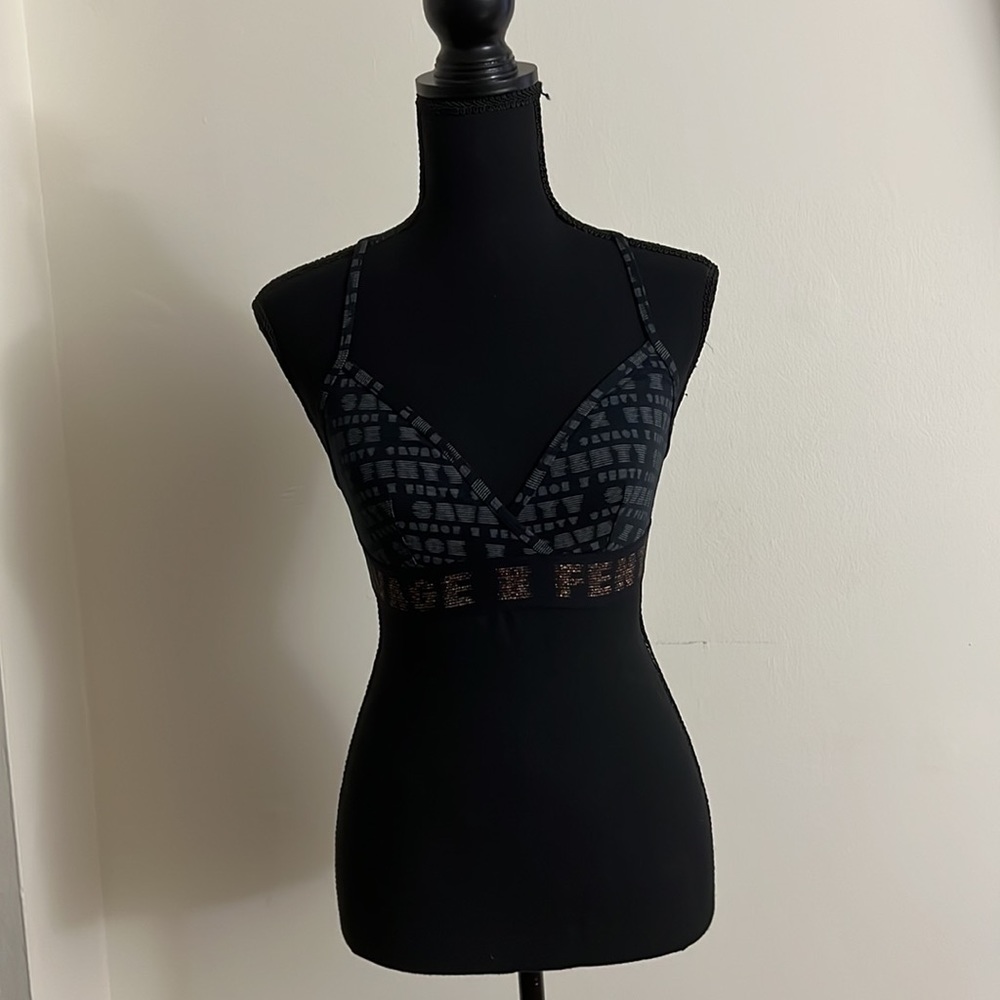 🆕SAVAGE X FENTY Black/White/Gold Bralette - Size: M - Picture 2 of 7